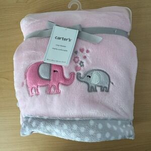 NEW Carters Mom Baby Elephant Hearts Love Plush Girl Baby Blanket Pink Gray Dot